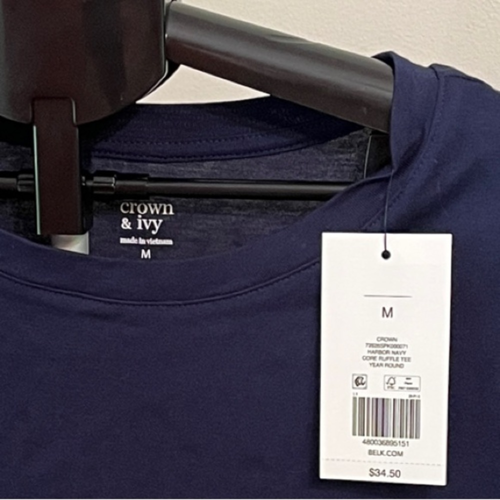 NWT Crown & Ivy Harbor Navy Core Ruffle Tee - Picture 5 of 6